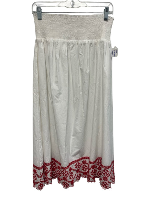 Ann Mashburn Size Est M White & Red Cotton Eyelet A Line Smocked Waist Skirt White & Red / Est M