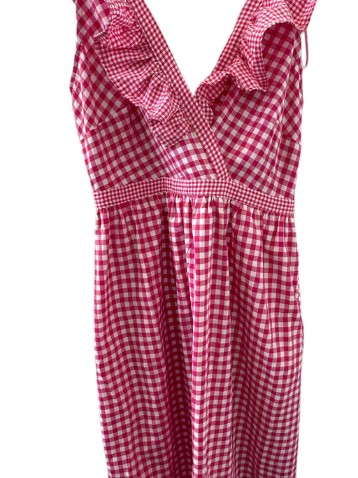 Compania Fantastica Size M Pink & White Cotton Flutter Sleeves Checkered Dress Pink & White / M