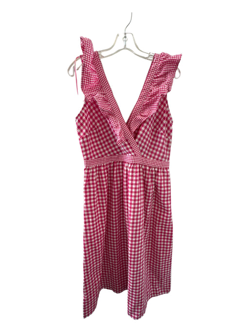 Compania Fantastica Size L Pink & White Cotton Flutter Sleeves Checkered Dress Pink & White / L