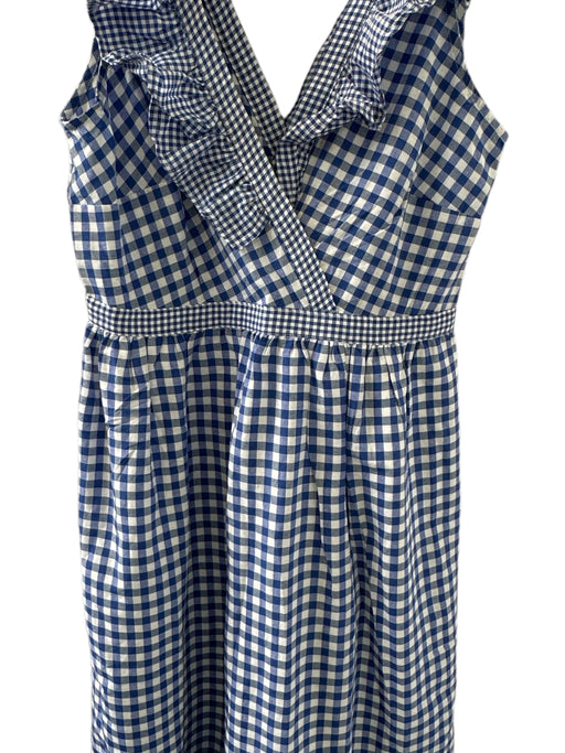 Compania Fantastica Size L Blue & White Cotton Flutter Sleeves Checkered Dress Blue & White / L