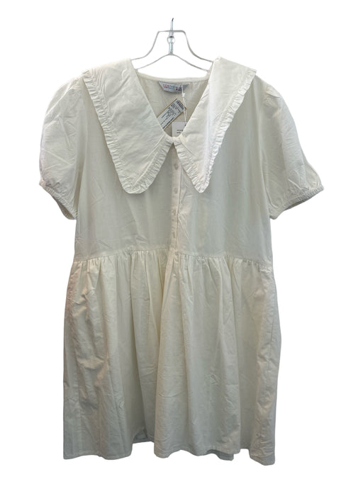 Compania Fantastica Size XL White Cotton bib Short Sleeve Buttons Dress White / XL