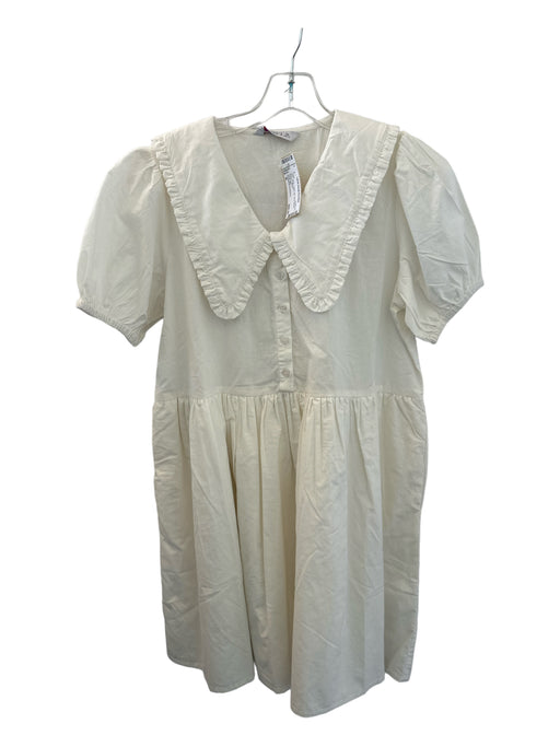Compania Fantastica Size M White Cotton bib Short Sleeve Buttons Dress White / M