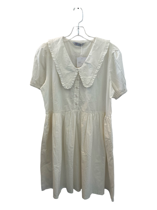 Compania Fantastica Size L White Cotton bib Short Sleeve Buttons Dress White / L