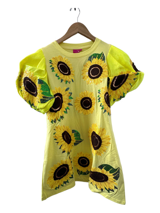 Queen of Sparkles Size M Yellow & Brown Cotton Sequin Sunflowers Dress Yellow & Brown / M