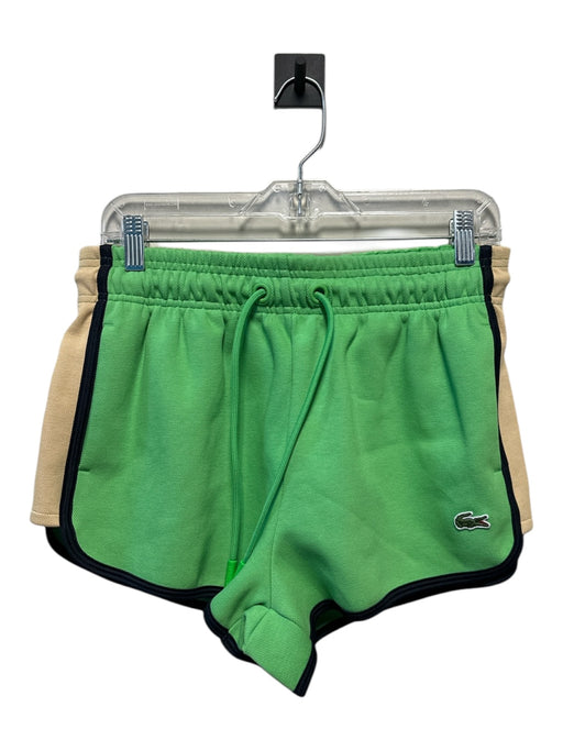 Lacoste Size 36 Green & Tan Cotton Blend Drawstring Side Stripe Athletic Shorts Green & Tan / 36