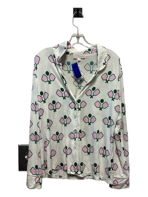 Toss Designs Size S Green & Pink Rayon Blend Long Sleeve Tennis rackets Pajamas Green & Pink / S