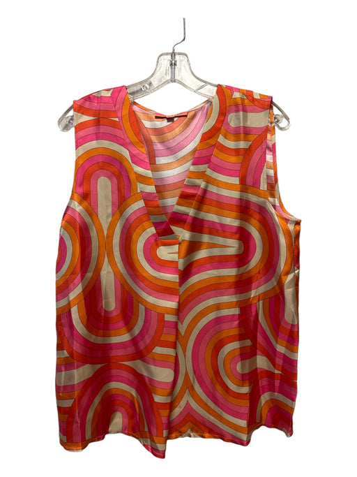 Vilagallo Size L Orange & Pink Silk Sleeveless Abstract Top Orange & Pink / L
