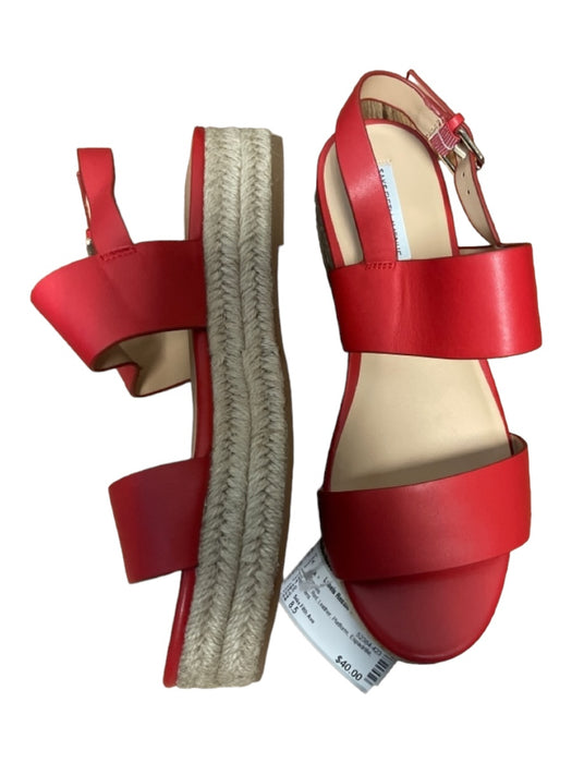 Saks Fifth Ave Shoe Size 8.5 Red Leather Platform Espadrille Sandals Red / 8.5