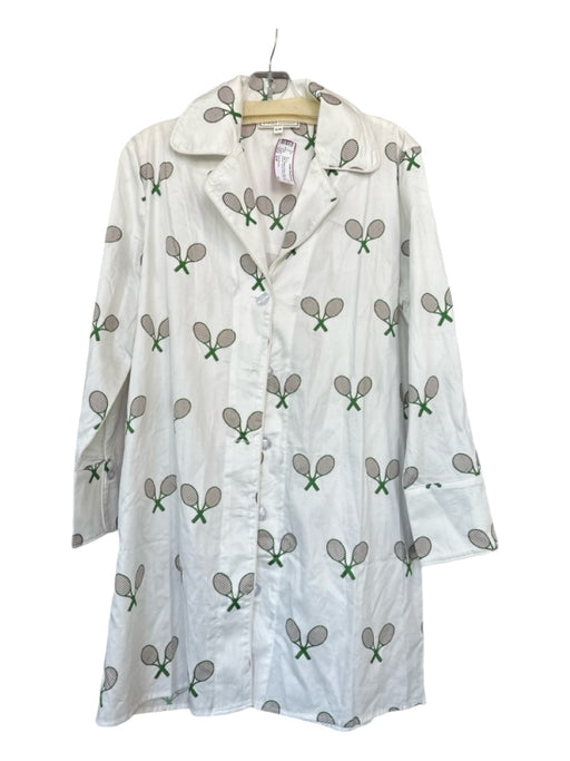 Toss Designs Size S/M White & Green Cotton Long Sleeve Tennis rackets Dress White & Green / S/M