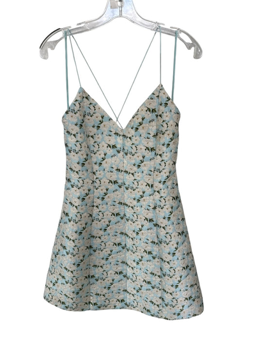 Alice & Olivia Size 4 Blue & Green Polyester Spaghetti Strap Flowers Dress Blue & Green / 4