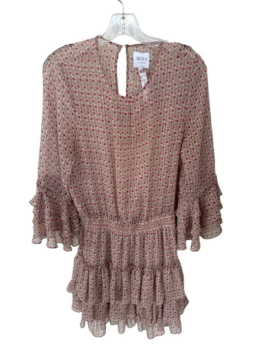 Misa Size S Tan & Purple Viscose Long Sleeve Flowers Elastic Waist Dress Tan & Purple / S