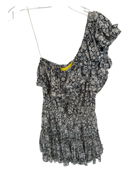 Misa Size L Black & Tan Viscose One Shoulder Flowers Elastic Waist Dress Black & Tan / L