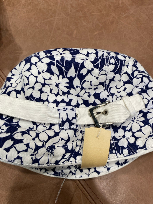 Burberry Navy & white Canvas Buckle Detail Floral Bucket Small Rim Hat