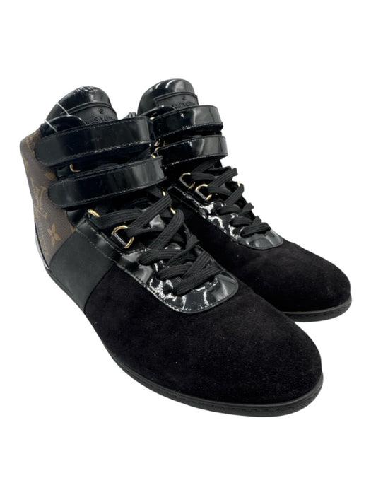 Louis Vuitton Shoe Size 40 Black & Brown Leather & Suede Patent Sneakers Black & Brown / 40