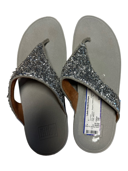 Fitflop Shoe Size 10 Gray Rubber Sequins Platform Flip Flop Sandals Gray / 10