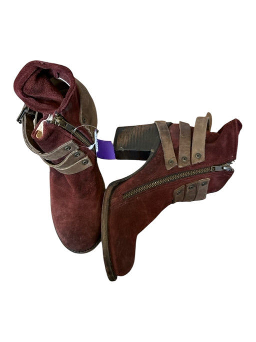 Free Bird Shoe Size 8 Maroon & Gray Suede Block Heel Side Zip Booties Maroon & Gray / 8