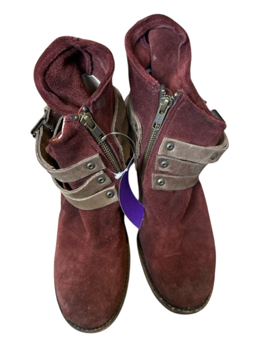 Free Bird Shoe Size 8 Maroon & Gray Suede Block Heel Side Zip Booties Maroon & Gray / 8