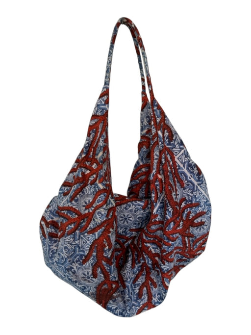 Red & Blue Canvas Top Handles Coral Tote Bag Red & Blue / L