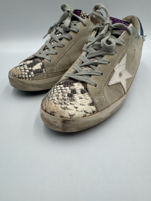 Golden Goose Shoe Size 39 Gray & Blue Suede Snake Print Low Top Lace Up Sneakers