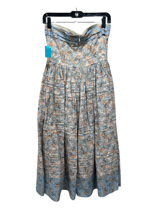 Hunter Bell Size 2 White Blue Orange Cotton Floral Strapless Back Zip Midi Dress White Blue Orange / 2