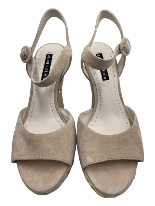 Alice + Olivia Shoe Size 38 Beige Suede & Raffia open toe Ankle Strap Wedges Beige / 38