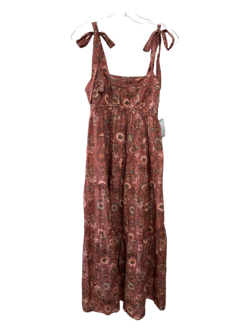 Ulla Johnson Size 6 Brown, Pink, & Blue Cotton Blend Tie Straps Tiered Dress Brown, Pink, & Blue / 6