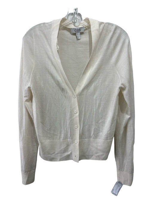 COS Size M Cream Wool V Neck Thin Knit Long Sleeve Button Front Cardigan Cream / M