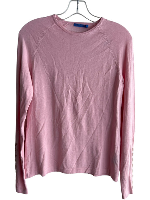 J. McLaughlin Size S Pink Cotton Long Sleeve Gold detail Round Neck Top Pink / S