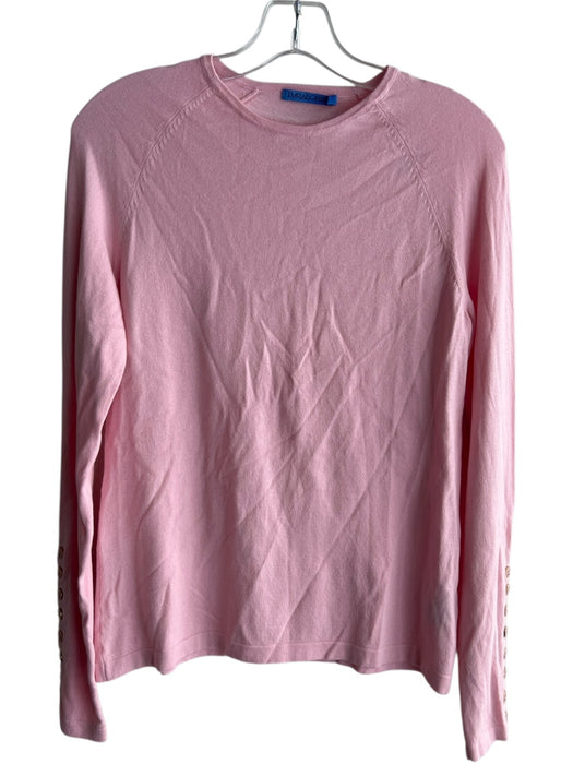 J. McLaughlin Size S Pink Cotton Long Sleeve Gold detail Round Neck Top Pink / S