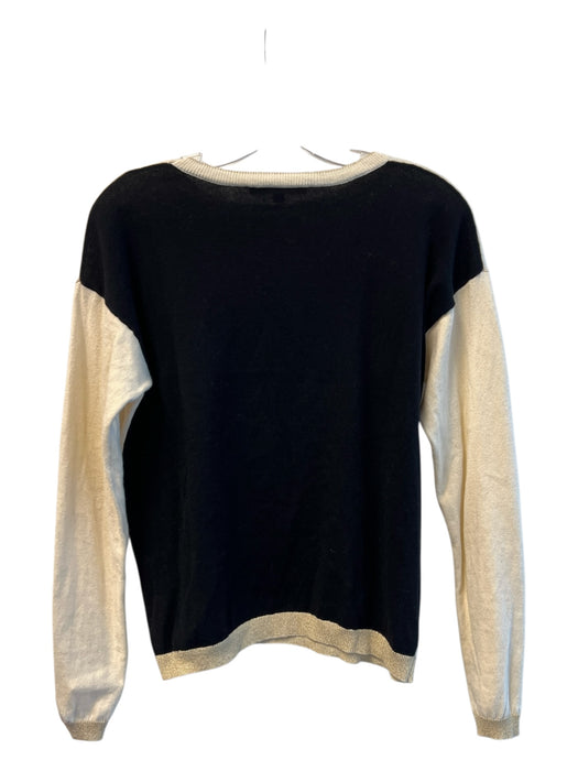 Elliot Lauren Size XS Black & White Cotton Long Sleeve Round Neck Gold Trim Top Black & White / XS