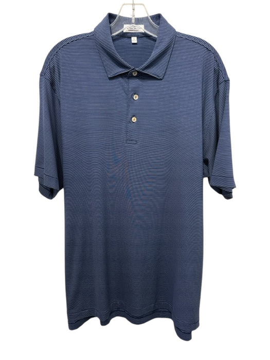 Peter Millar Size L Blue & White Synthetic Striped Polo Men's Short Sleeve Blue & White / L