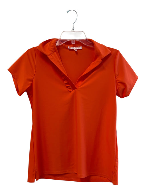 Jude Connally Size S Orange Nylon Short Sleeve V Neck Collar Ruffle Detail Top Orange / S