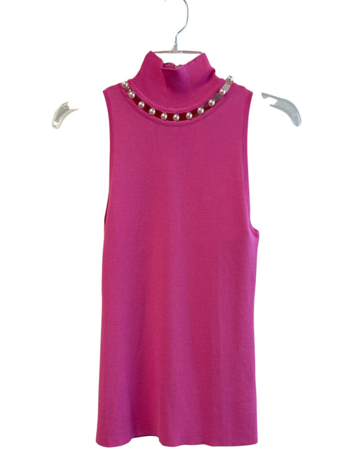 Flora Bea Size S Pink Rayon Sleeveless solid color Pearl detail High Neck Top Pink / S