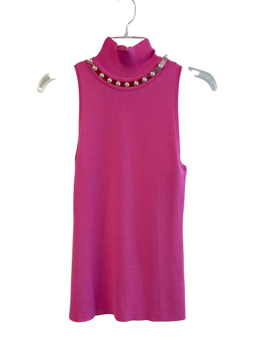 Flora Bea Size S Pink Rayon Sleeveless solid color Pearl detail High Neck Top Pink / S