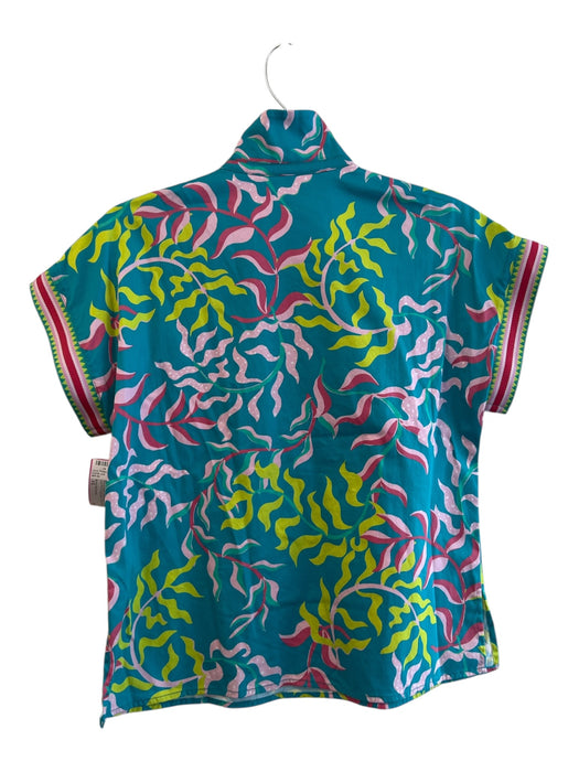 Emily McCarthy Size XS Blue & Multi Cotton Blend Short Sleeve Leaf Print Top Blue & Multi / XS