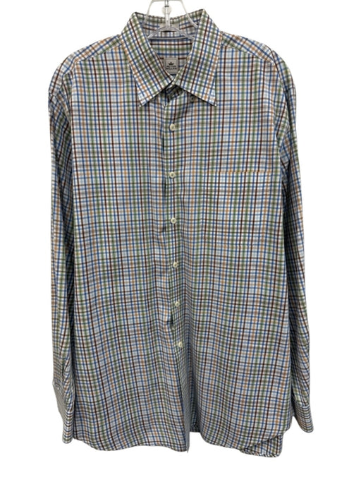 Peter Millar Size L Green & Multi Cotton Plaid Button Up Men's Long Sleeve Shirt Green & Multi / L