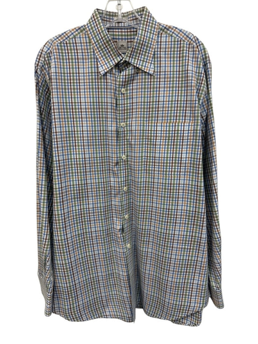 Peter Millar Size L Green & Multi Cotton Plaid Button Up Men's Long Sleeve Shirt Green & Multi / L