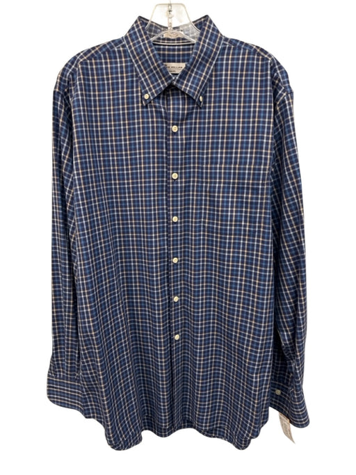 Peter Millar Size L Blue & Beige Cotton Plaid Button Up Men's Long Sleeve Shirt Blue & Beige / L