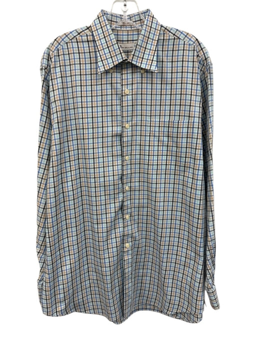 Peter Millar Size L Beige & Green Cotton Plaid Button Up Men's Long Sleeve Shirt Beige & Green / L