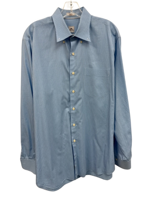 Peter Millar Size L Blue & White Cotton Micro Button Up Men's Long Sleeve Shirt Blue & White / L