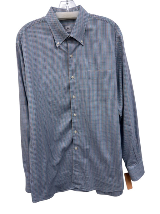 Peter Millar Size L Blue & Multi Cotton Plaid Button Up Men's Long Sleeve Shirt Blue & Multi / L
