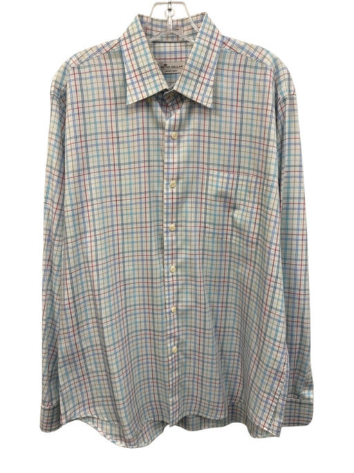 Peter Millar Size L White & Multi Cotton Blend Plaid Button up Long Sleeve Shirt White & Multi / L