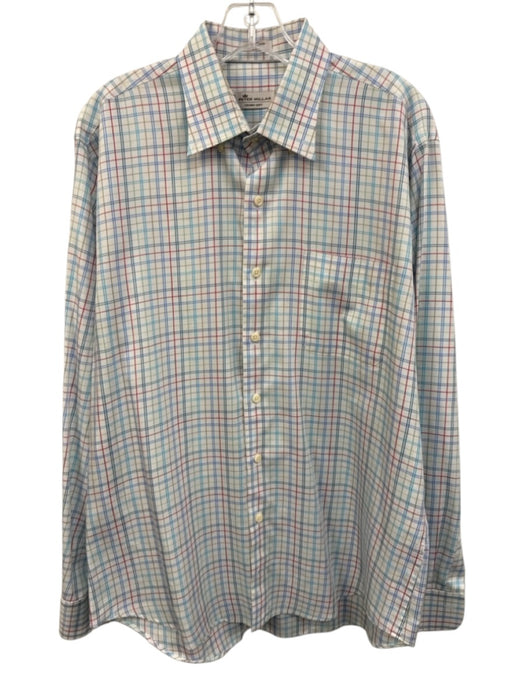 Peter Millar Size L White & Multi Cotton Blend Plaid Button up Long Sleeve Shirt White & Multi / L
