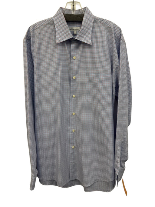 Peter Millar Size L Blue & Red Cotton Plaid Button Up Men's Long Sleeve Shirt Blue & Red / L