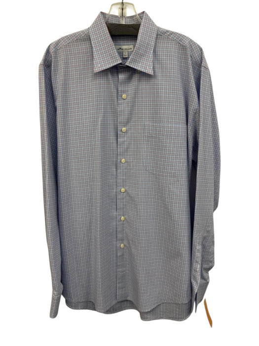 Peter Millar Size L Blue & Red Cotton Plaid Button Up Men's Long Sleeve Shirt Blue & Red / L