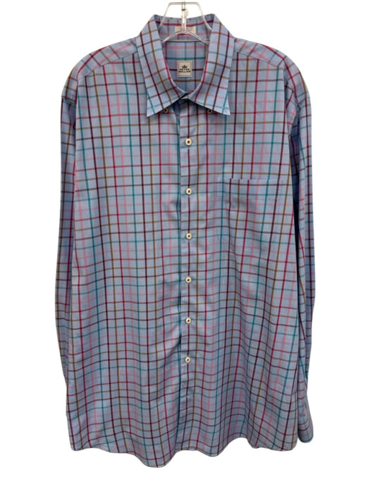 Peter Millar Size L Blue & Pink Cotton Plaid Button Up Men's Long Sleeve Shirt Blue & Pink / L