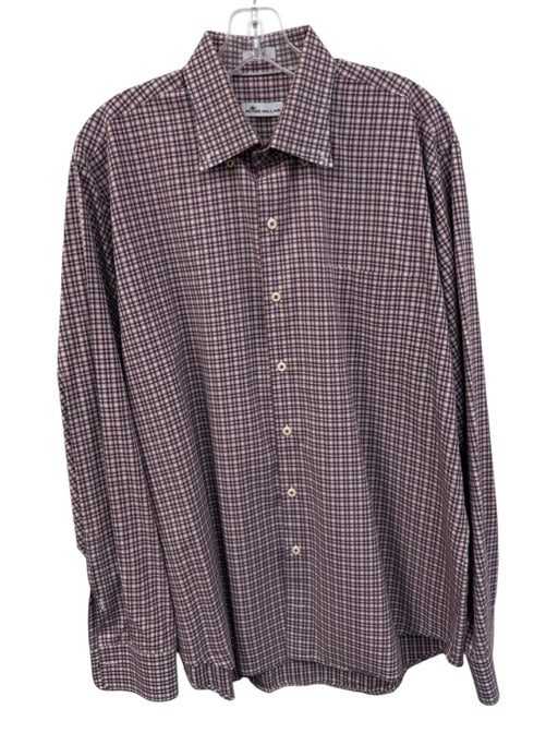 Peter Millar Size L Red & Light Blue Cotton Plaid Button Up Long Sleeve Shirt Red & Light Blue / L