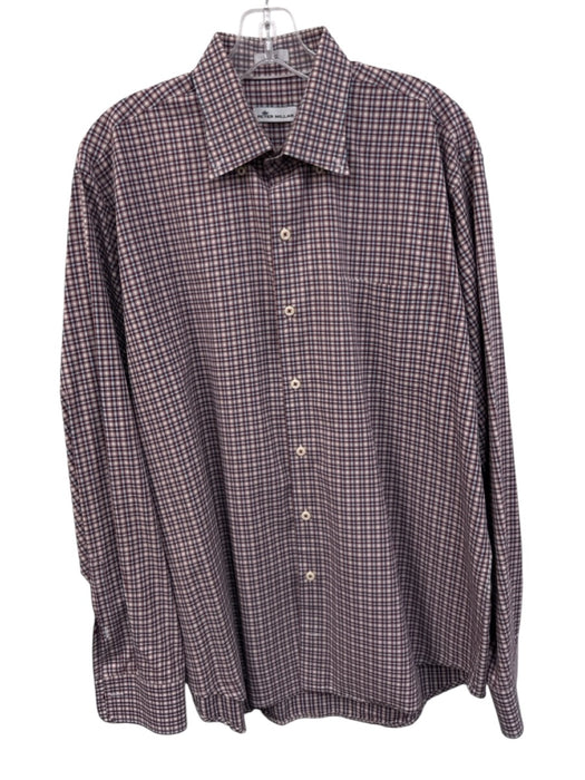 Peter Millar Size L Red & Light Blue Cotton Plaid Button Up Long Sleeve Shirt Red & Light Blue / L