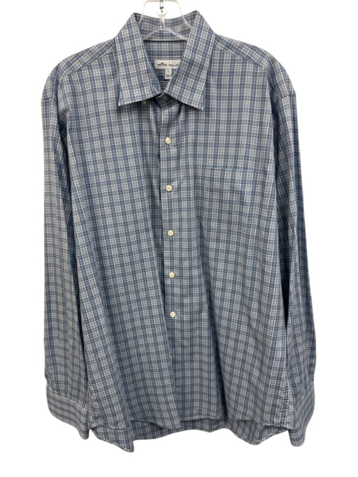 Peter Millar Size L Gray & Blue Cotton Plaid Button up Men's Long Sleeve Shirt Gray & Blue / L