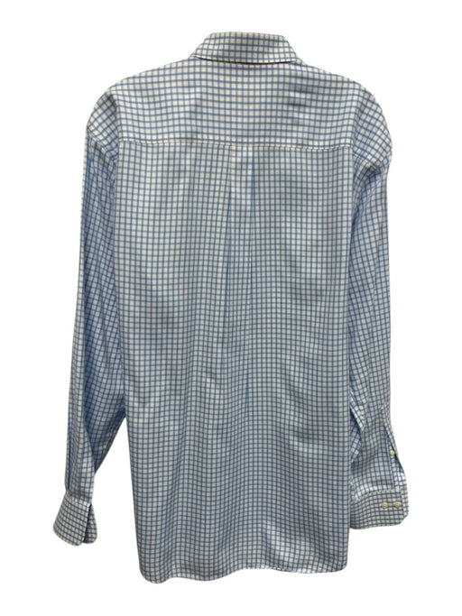 Peter Millar Size L White & Blue Cotton Grid Button Up Men's Long Sleeve Shirt White & Blue / L